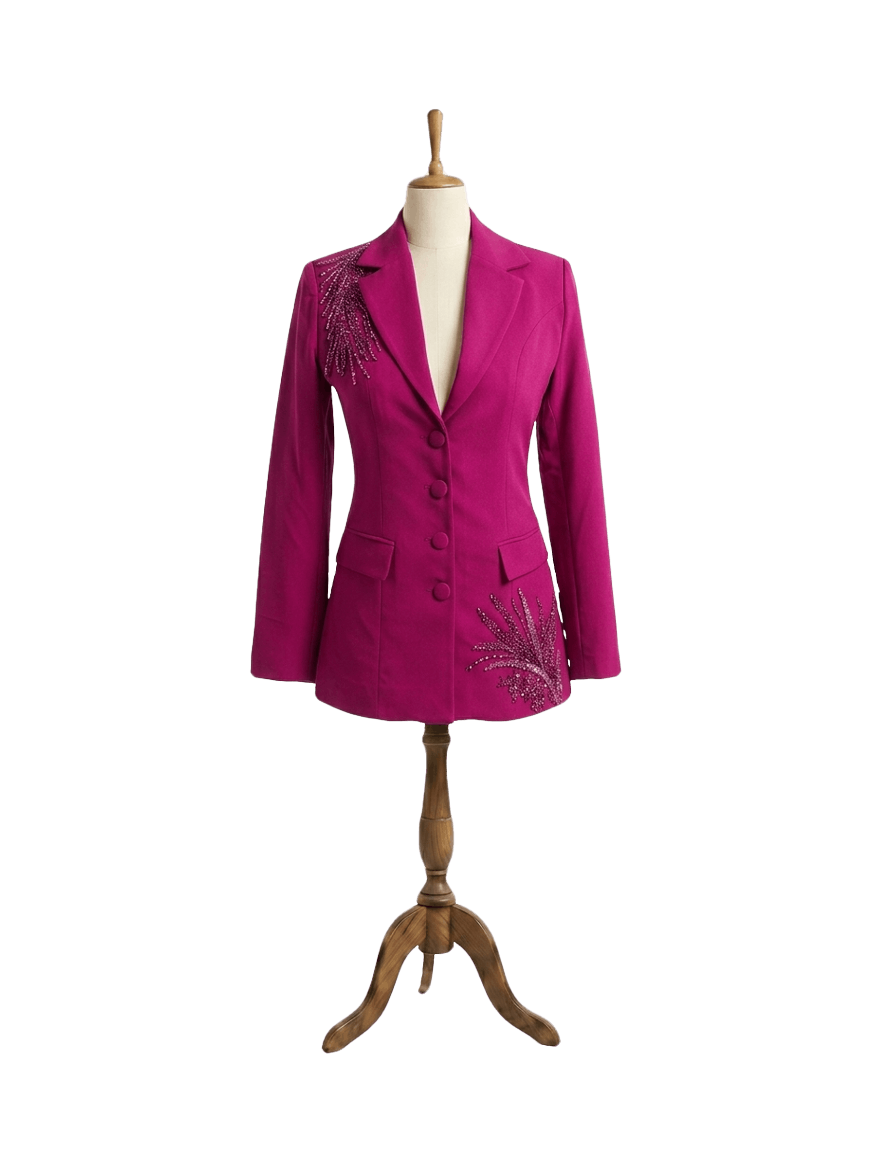 Asimetrik Kristal Burst İşlemeli Tailored Magenta Blazer Ceket Amati