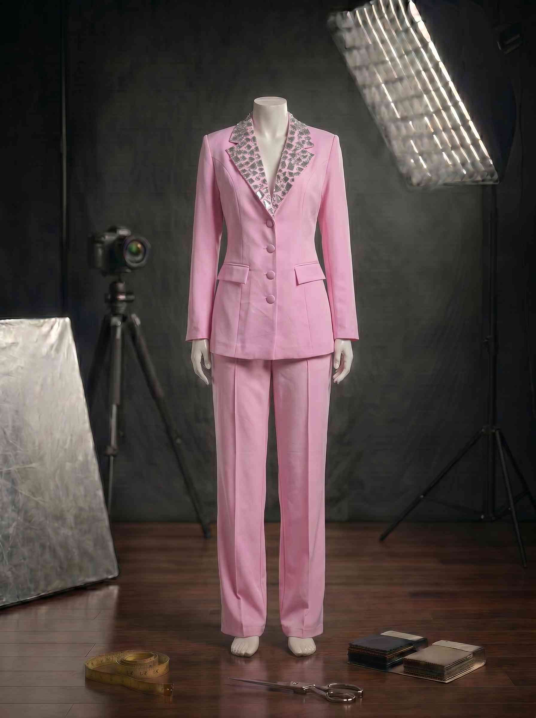 Taş İşlemeli Pembe Ceket Pantolon Takım - Amethyst Blush