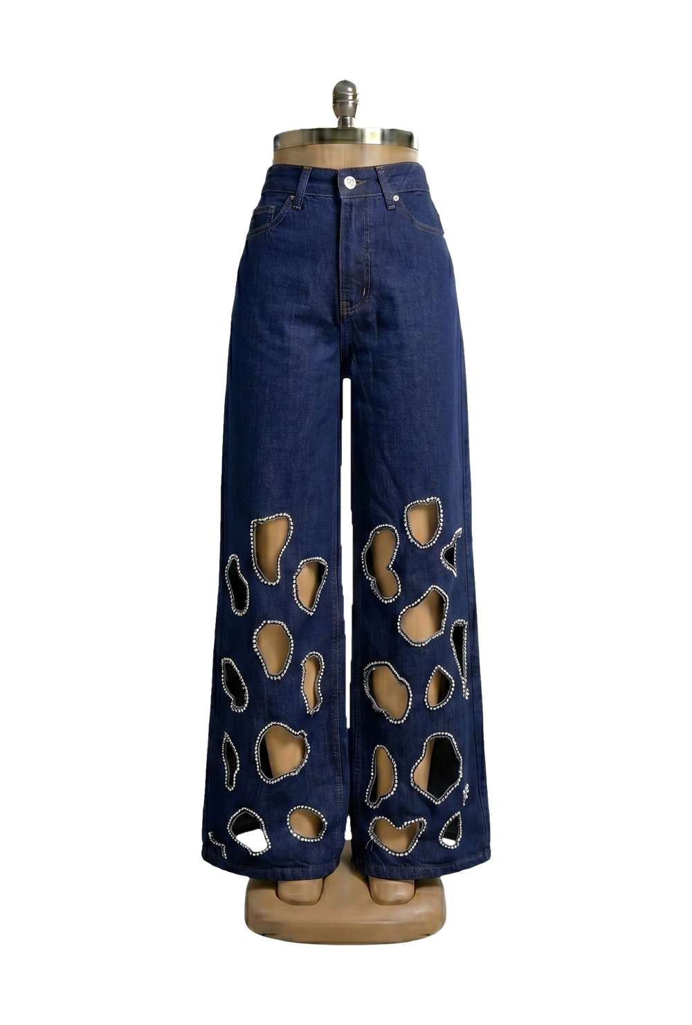 Kristal Çerçeveli Pencere Detaylı Geniş Paça Denim Pantolon Eclipse