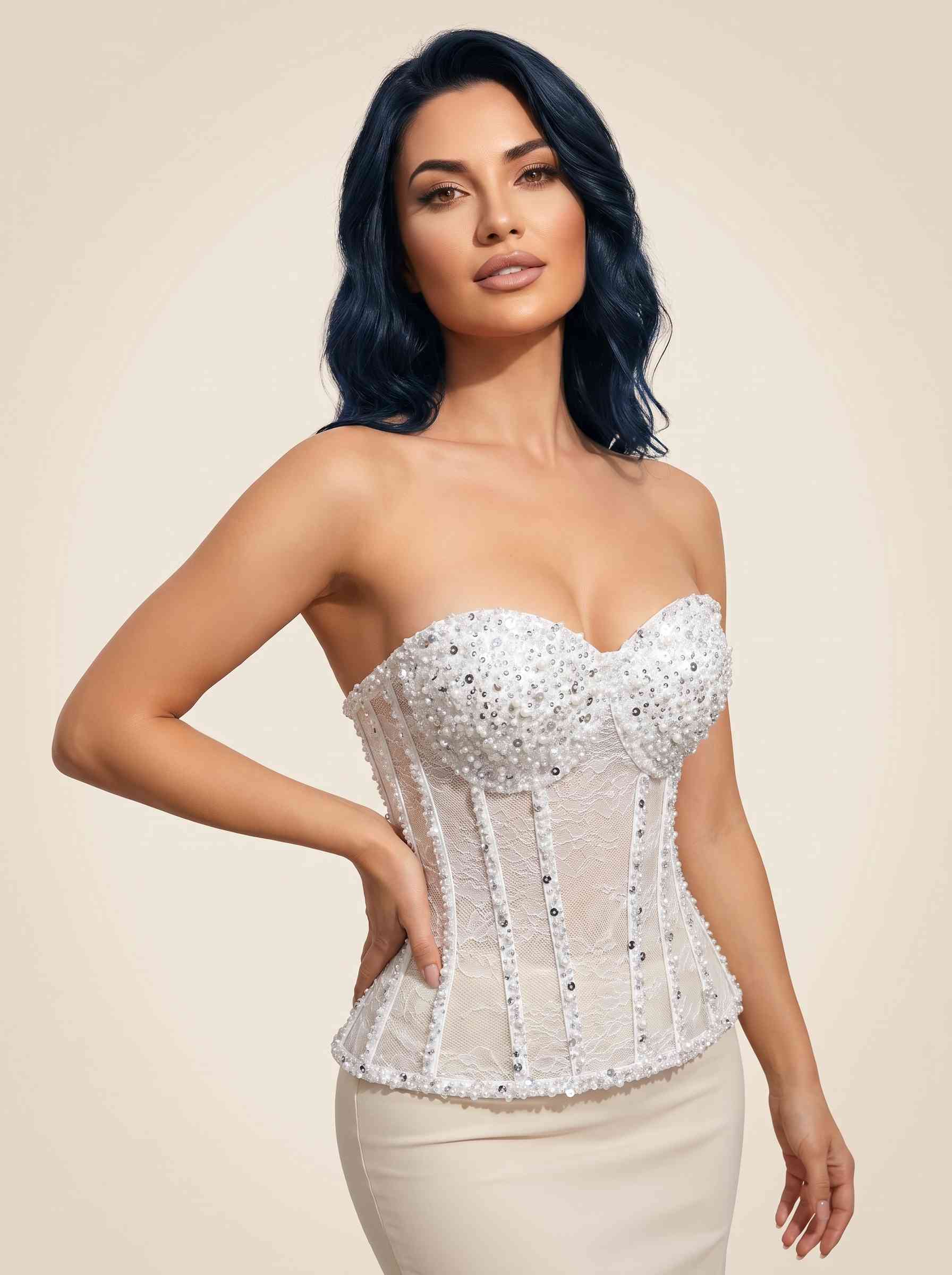 Gümüş Kristal Taş İşlemeli Büstiyer Silver Diamond