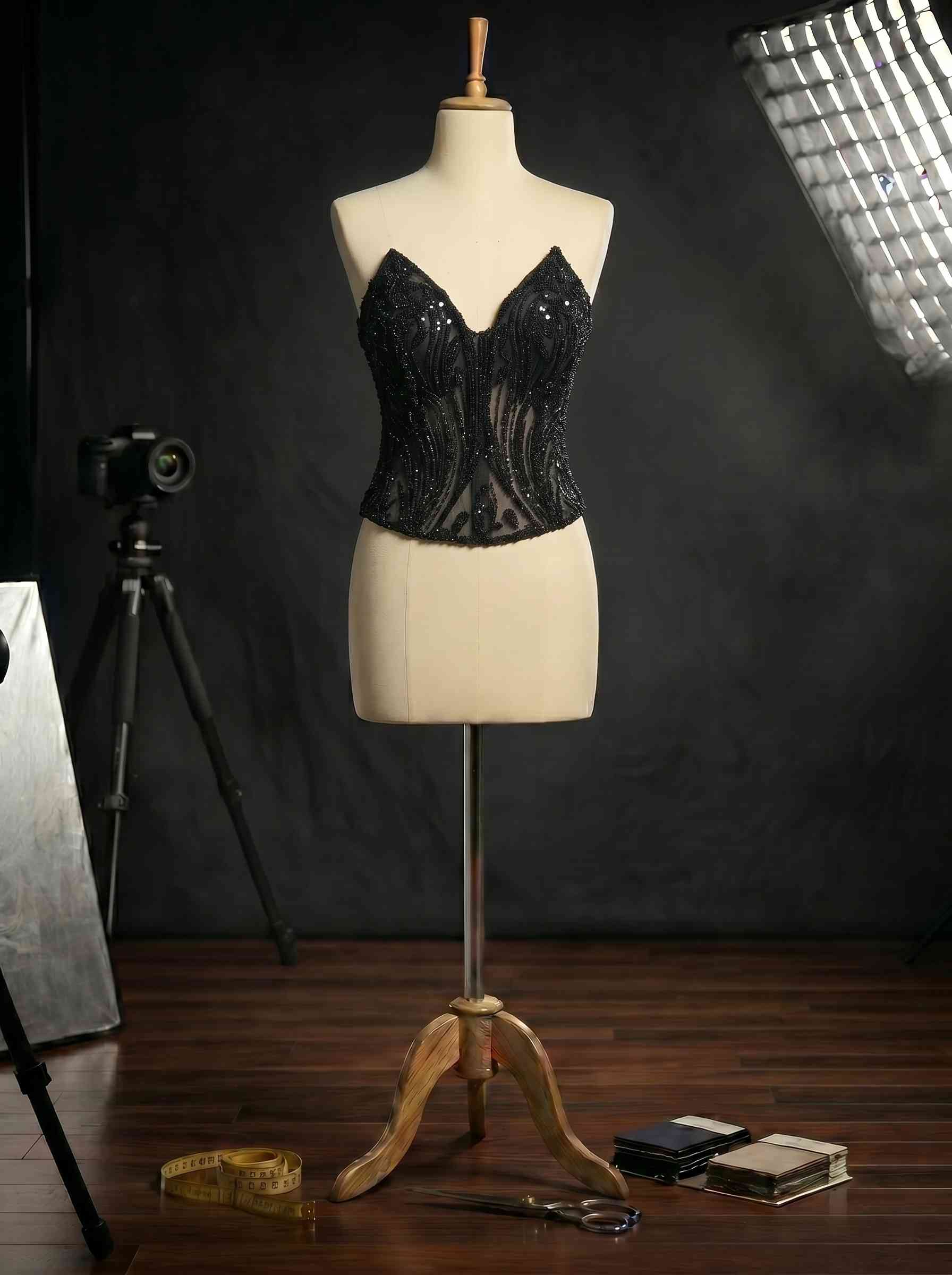 Kişiye Özel Üretim Asimetrik Drape Detaylı Kruvaze Saten Siyah Büstiyer Esmeralda