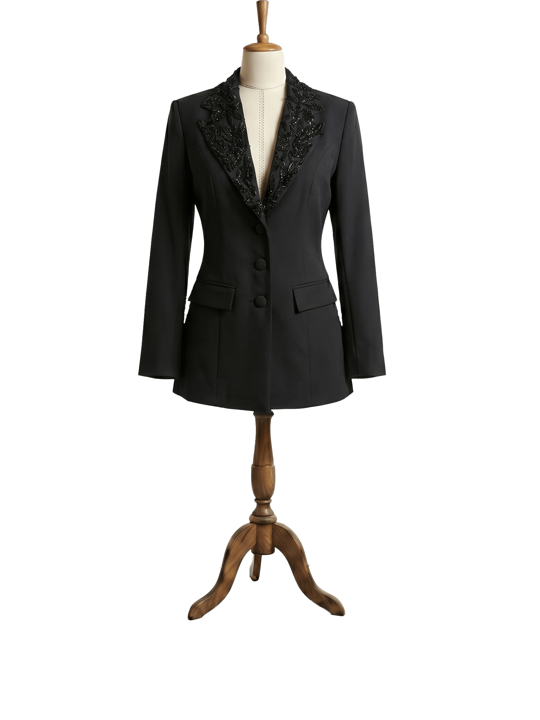 Yaka El İşçiliği Kristal İşlemeli Tailored Siyah Blazer Ceket Nocturna