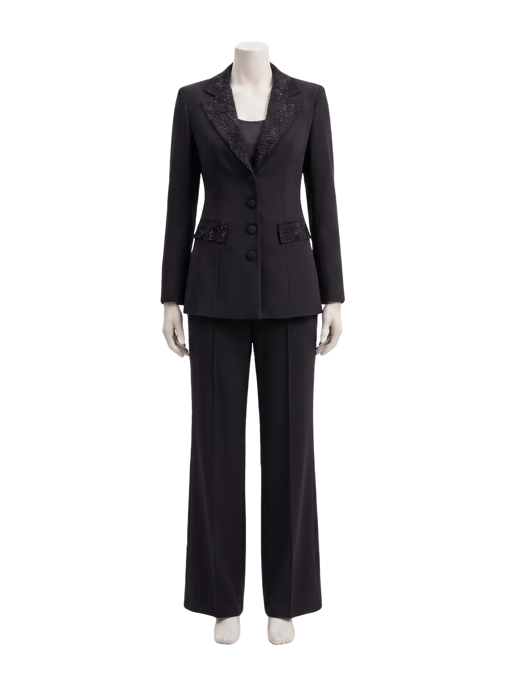 Yaka ve Cep Kristal İşlemeli Tailored Magenta Blazer Ceket ve Pantolon Takımı Rubellite
