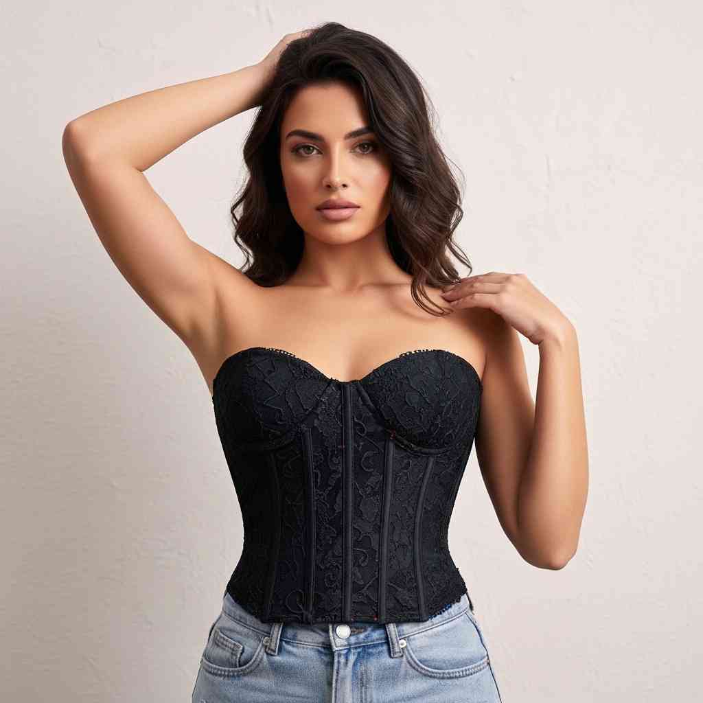 Sofistike Floral Dantelli Büstiyer Korse Onyx