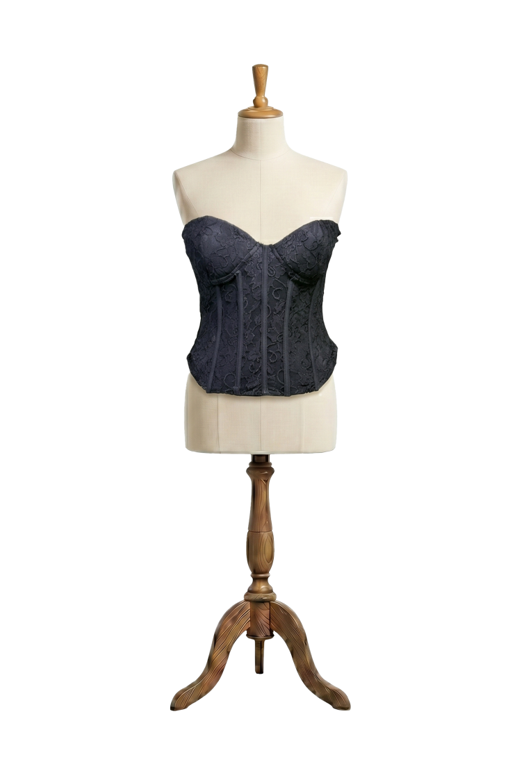 Sofistike Floral Dantelli Büstiyer Korse Onyx