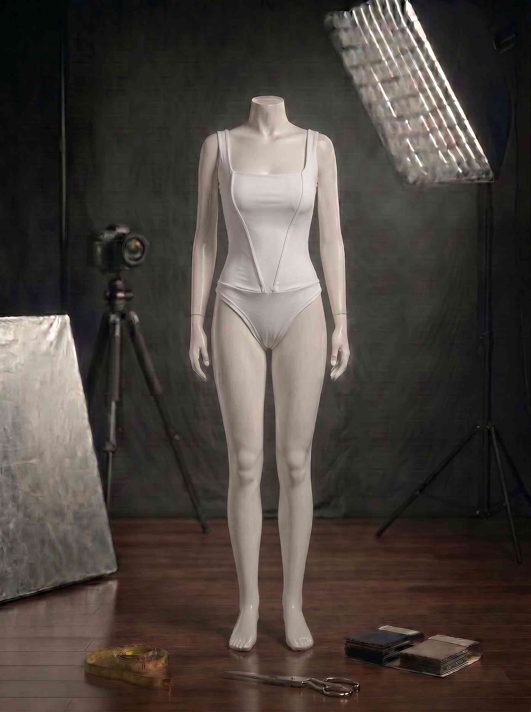 Orvelia Aura Beyaz Kare Yaka Korse Dikişli İnce Askılı Bodysuit