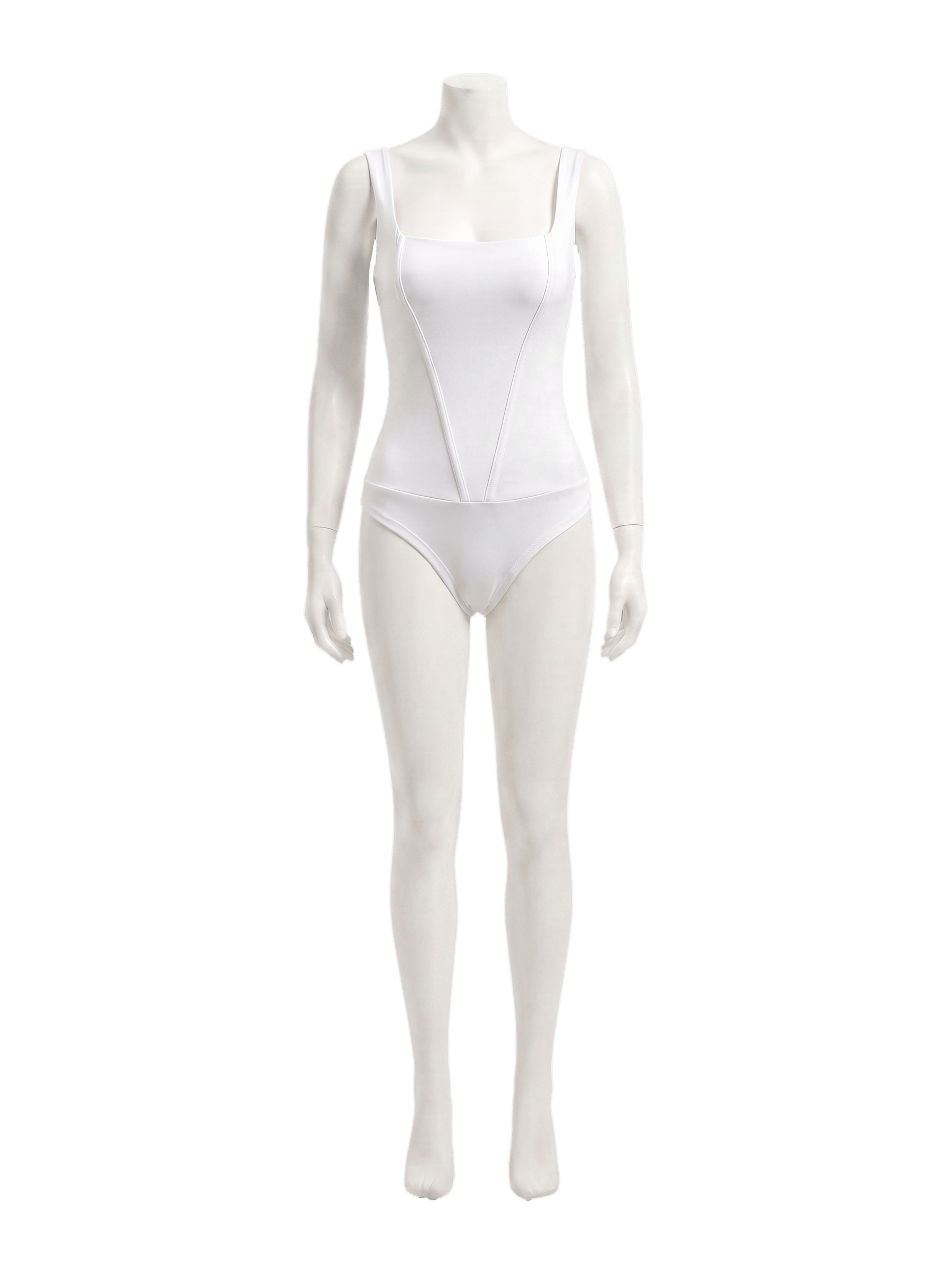 Orvelia Aura Beyaz Kare Yaka Korse Dikişli İnce Askılı Bodysuit