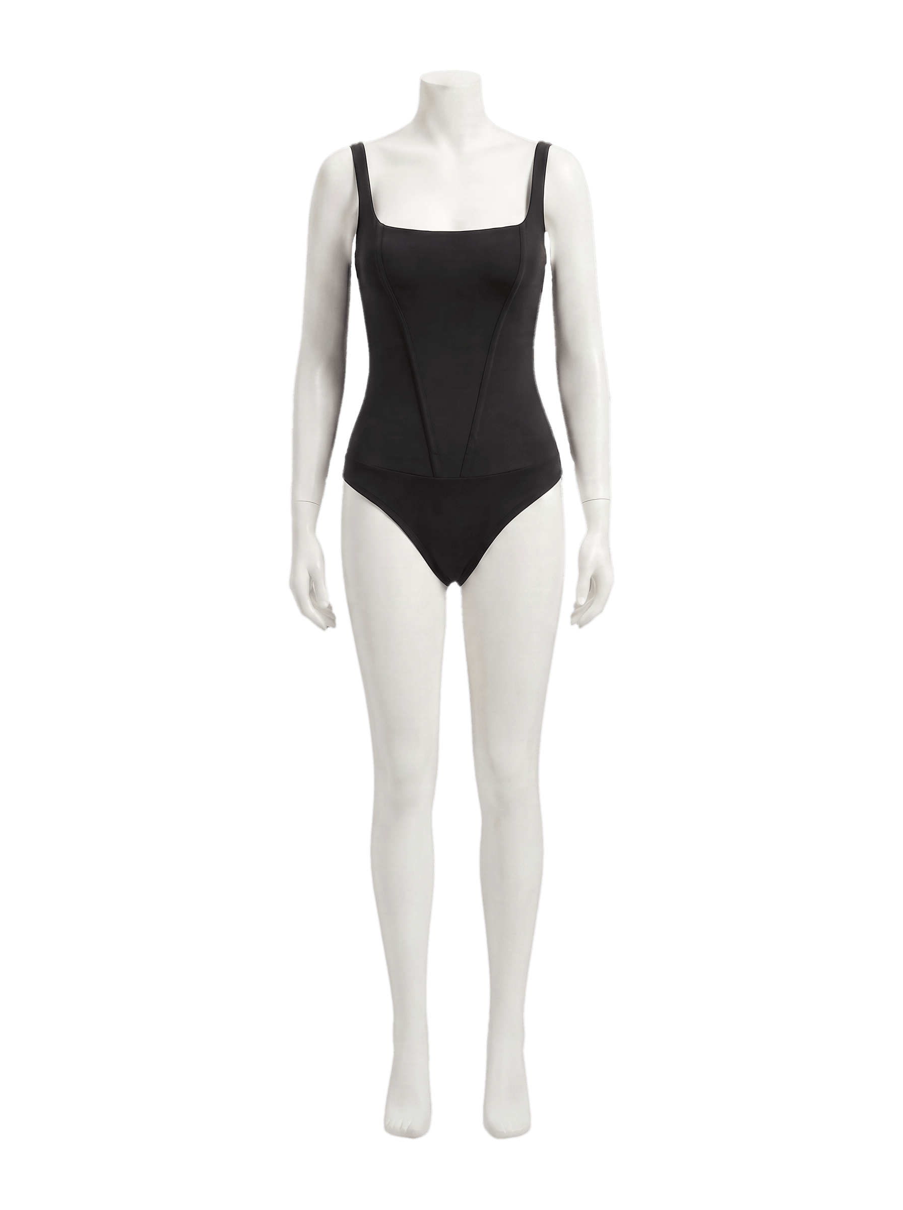 Orvelia Aura Siyah Kare Yaka Korse Dikişli İnce Askılı Bodysuit
