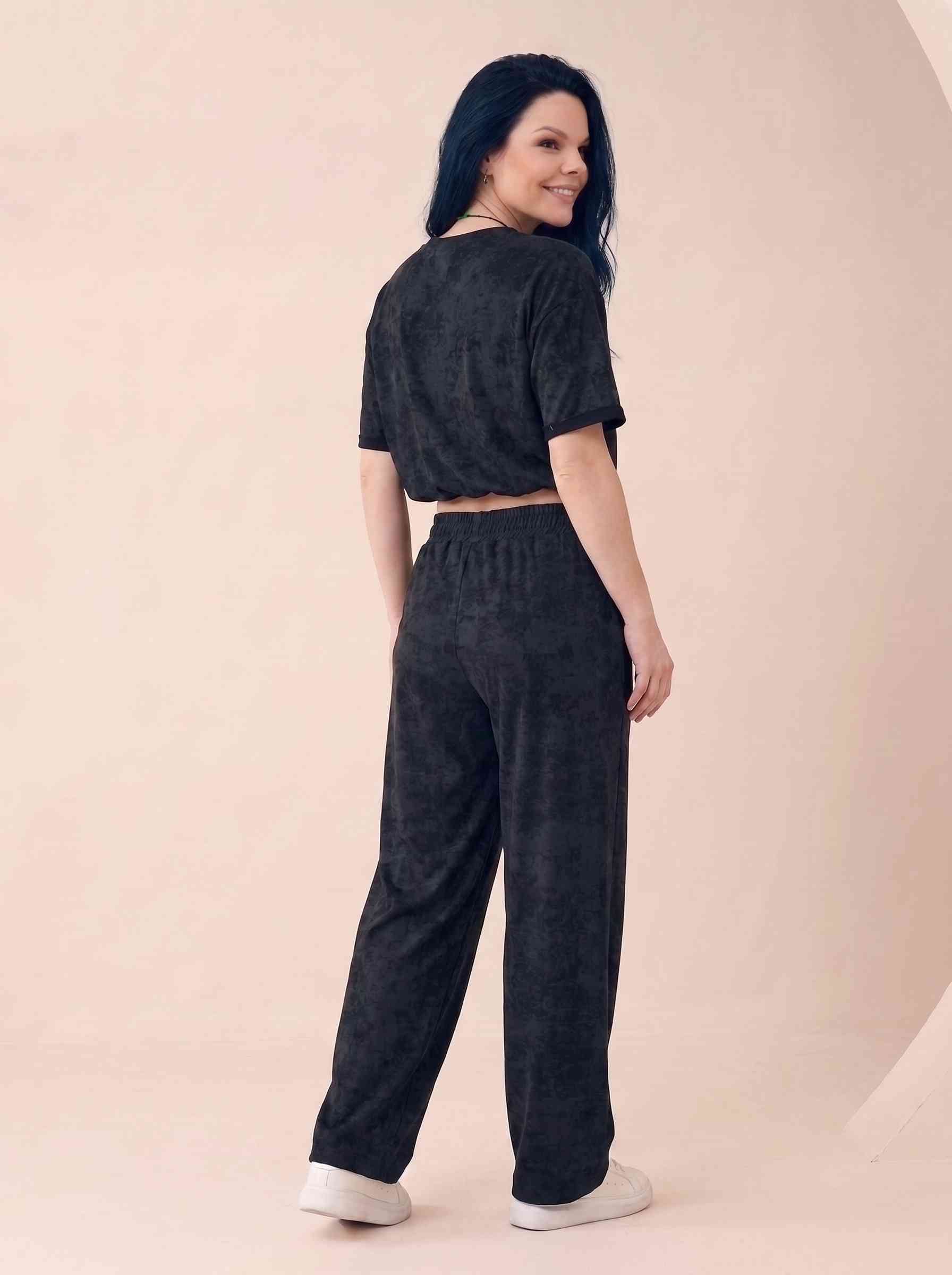 Orvelia Nox Siyah Acid Wash Crop Tişört Bol Paça Alt Takım