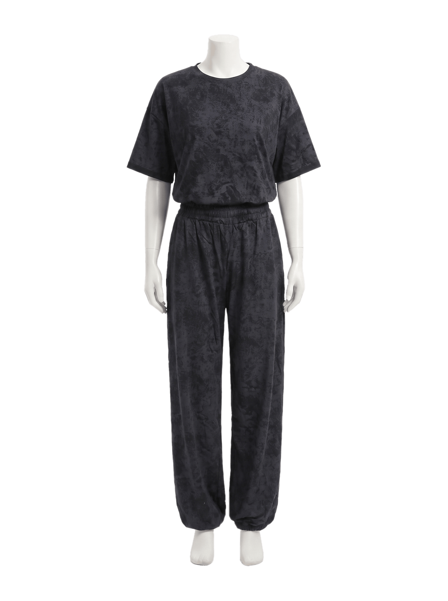 Orvelia Nox Siyah Acid Wash Crop Tişört Bol Paça Alt Takım