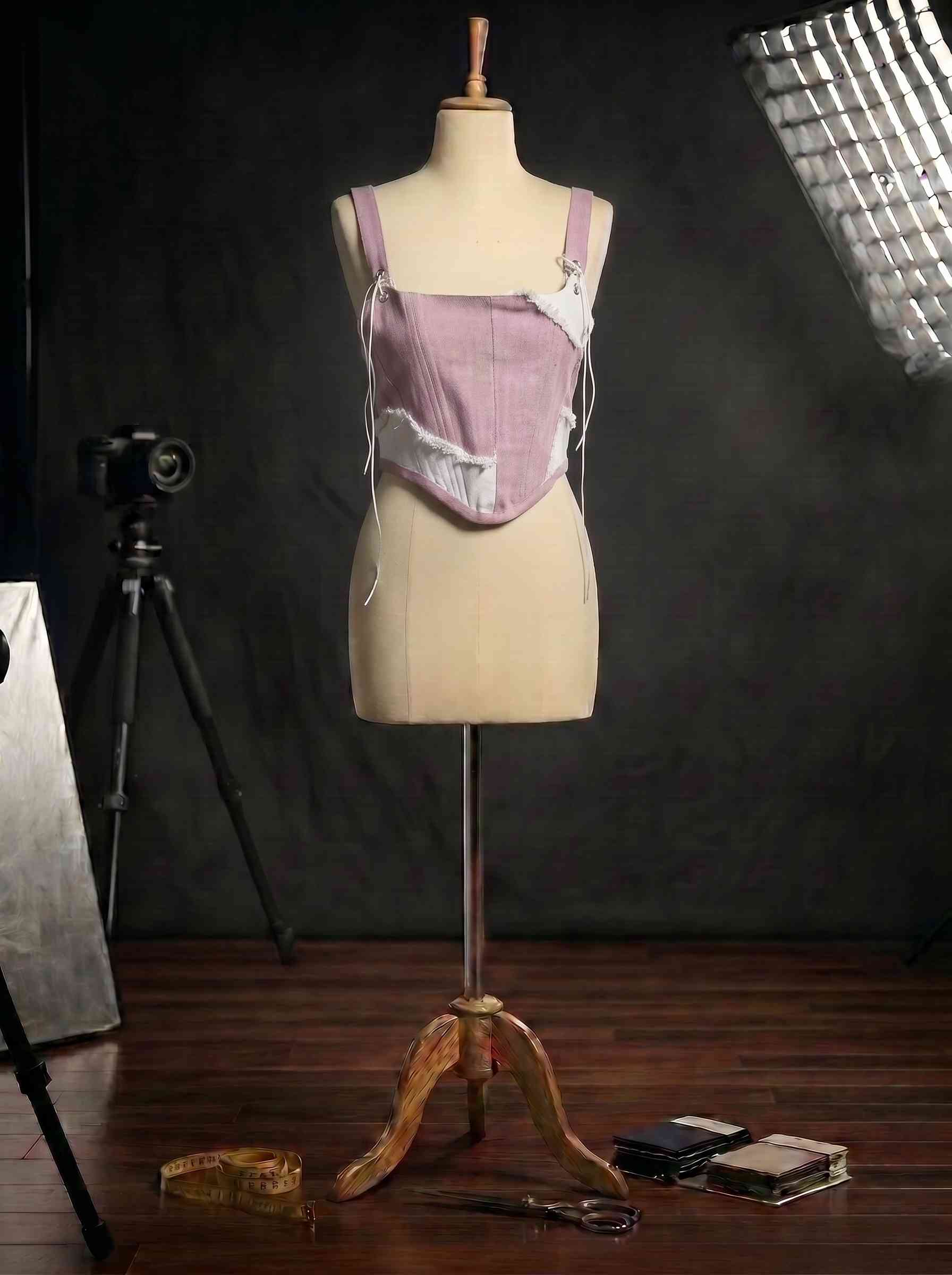 Orvelia Thalia Lila Asimetrik Püsküllü Bağcık Detaylı Askılı Denim Korse Büstiyer