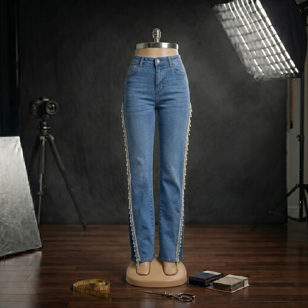 Kristal Saçaklı Likralı Premium Jean Pantolon Orvelia Vesper
