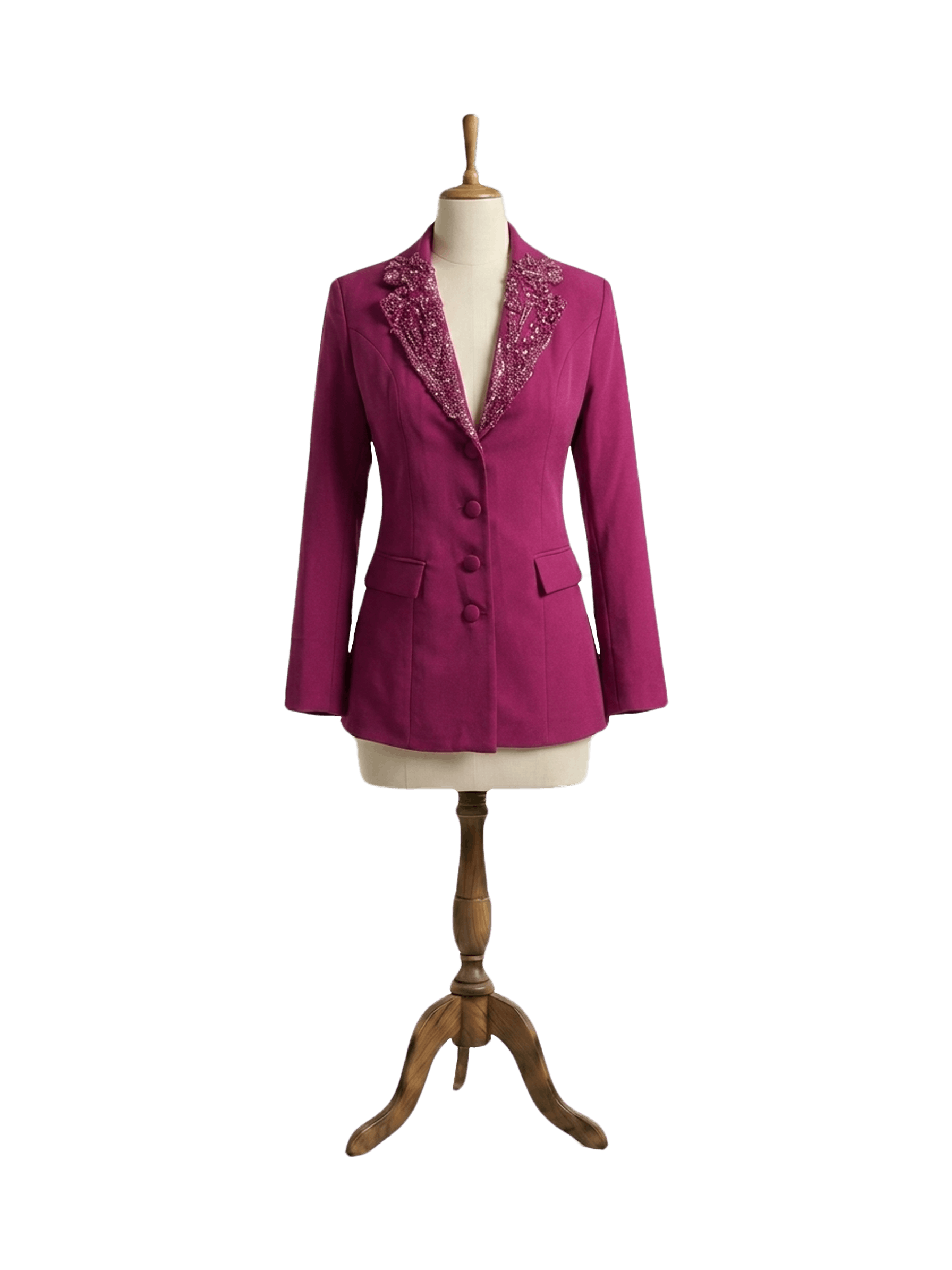 Yaka El İşçiliği Kristal İşlemeli Tailored Magenta Blazer Ceket Rhodolite