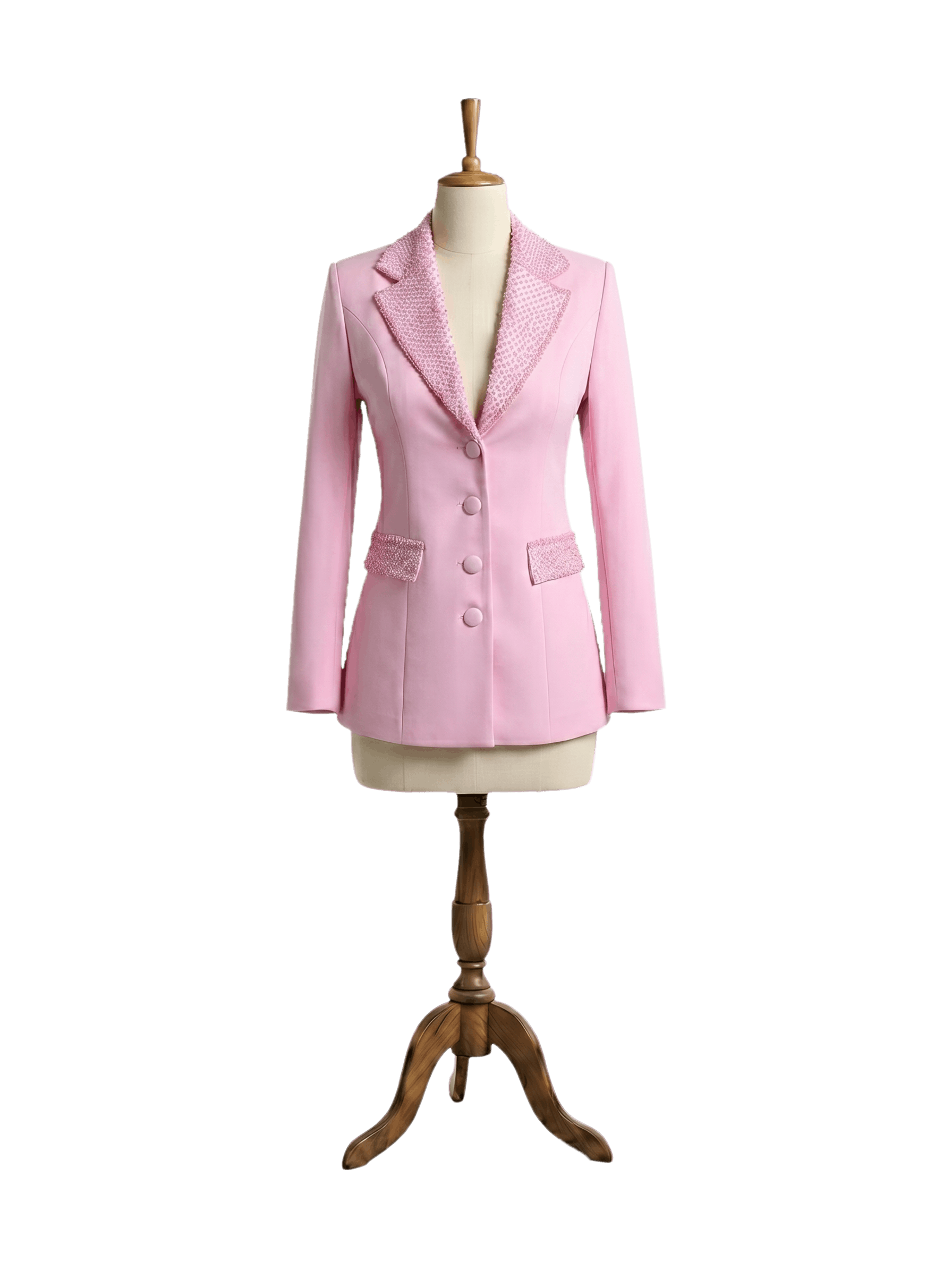 Yaka ve Cep Kristal İşlemeli Tailored Pembe Blazer Ceket Rose