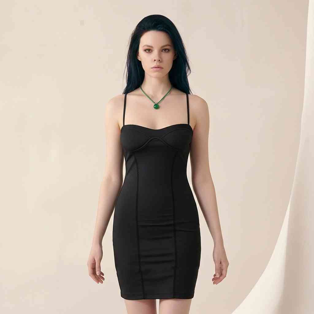 Minimalist Balenli Siyah Korse Mini Elbise Umbra