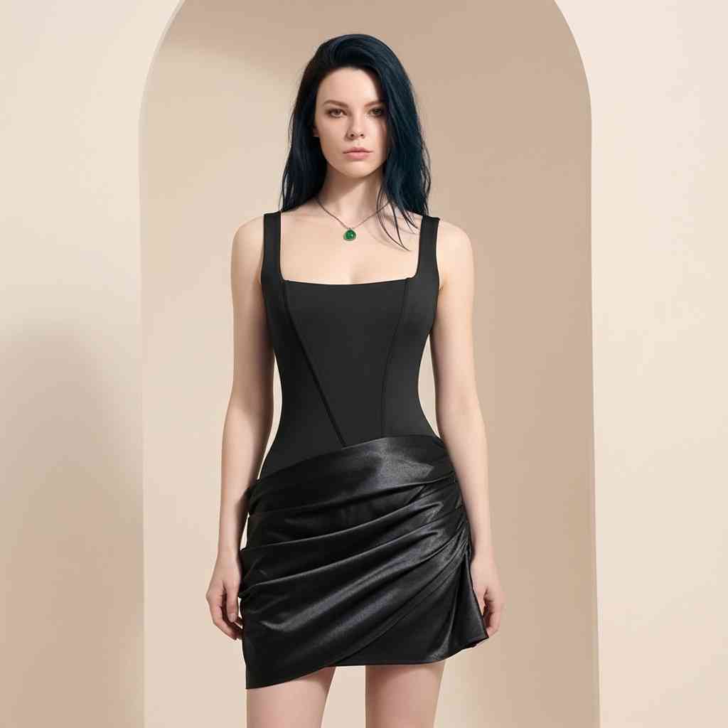 Mimari Kesim Drapeli Siyah Mini Elbise Vesper