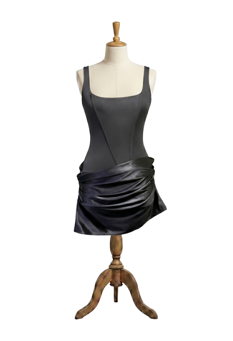 Mimari Kesim Drapeli Siyah Mini Elbise Vesper