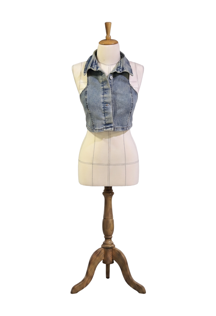 Halter Yaka Vintage Yıkama Denim Yelek Büstiyer Vesta